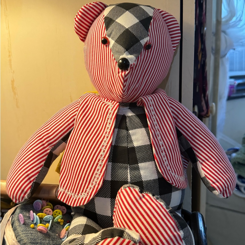 Handmade red striped bear
